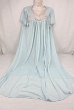 MISS ELAINE Silk Essence Short Sleeve Nightgown Sleep Gown XLarge Blue