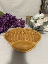 Vintage MCM California Pottery Shell Shaped Chip And Dip Marked USA 3735 Yellow