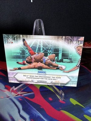 2021 Topps WWE - SmackDown - #57 Big E Wins The Tag Team Champ Aqua /299