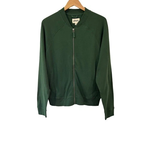 Pact men's Airplane Zip Bomber jacket S green relaxed fits organic cotton NWOT - product listing photo