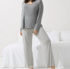 Soma Cool Nights M Pajama Set LS Ribbon Stripe Graphite Gift Set