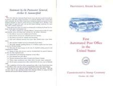 #1164-C1 First Day Ceremony Program 4c Automated Post Office Stamp w/FDC