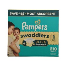 Pampers Swaddlers Ultra Day & Night Diapers, 210ct, Size 1 (8-14lbs) 0.25 per diaper