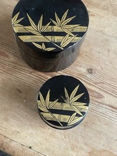 vintage laquered black and gold bamboo design Nesting trinket boxes