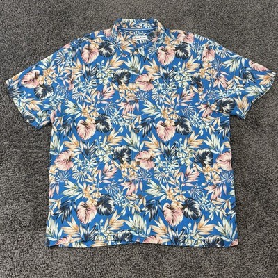 Tommy Bahama Men s 2XL Uluru Fronds Camp Silk Hawaiian Shirt Blue Floral