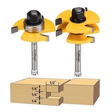 FivePears 2 Pieces of Tongue and Groove Router Bits Set with 1/4" Shank,3 Teeth