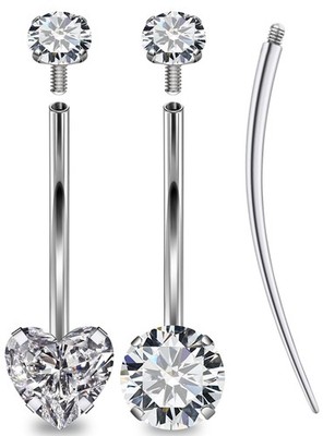 Oufksiyy Long and Extra 14mm, 16MM Round/Heart-shaped CZ Belly Button Ring