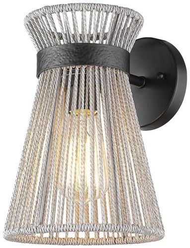 Avon 10 3/4"H Matte Black Bleached Raphia Rope Wall Sconce - Picture 2 of 6