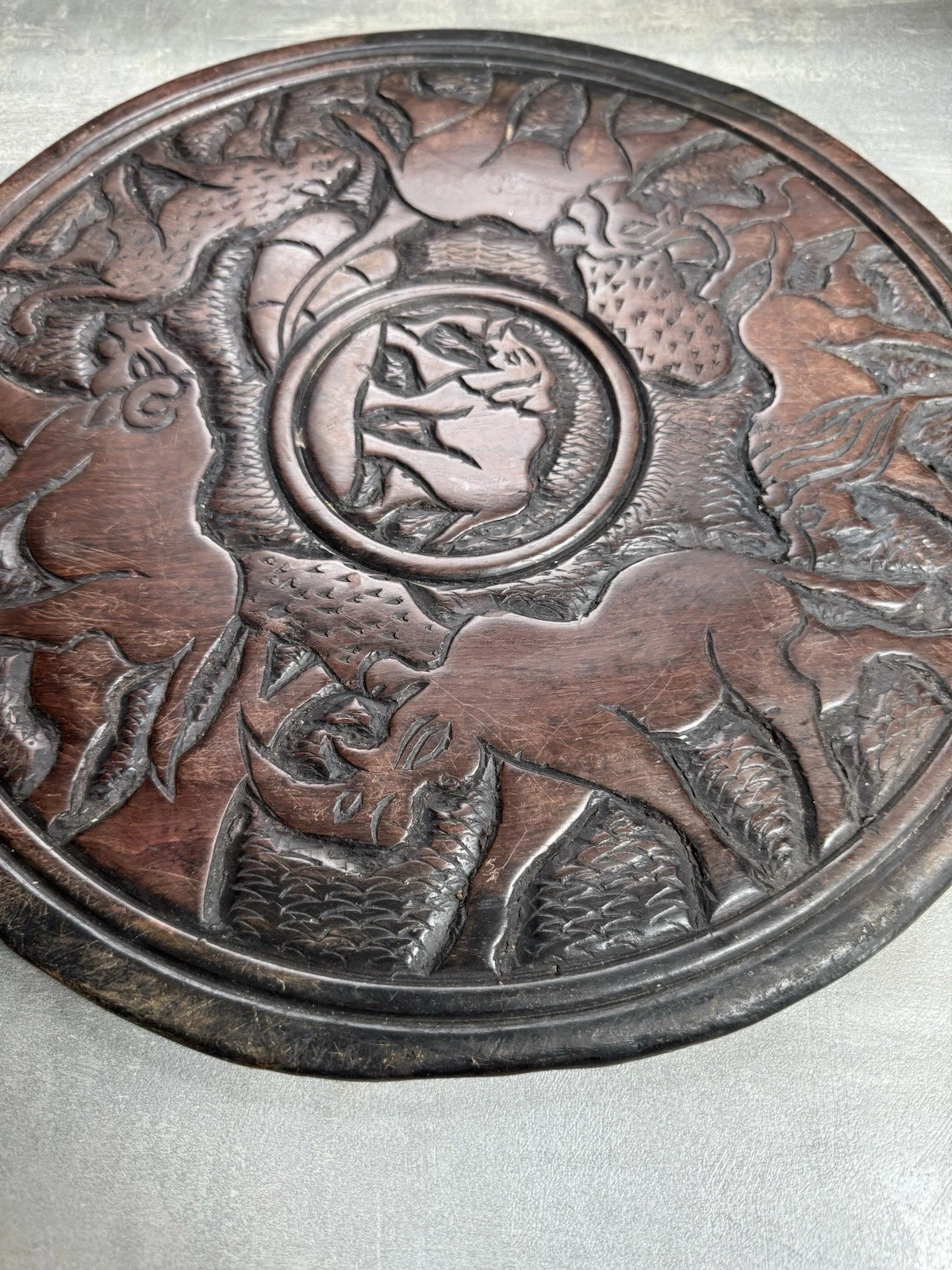 African Hand Carved Wooden Decorative Plate/Platter Double Sided Safari Animals 4