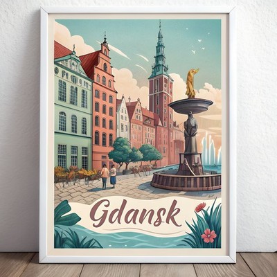 Danzig Polen Reise Poster - Fesselnder Ostseeküste Kunstdruck_mehrDetail_