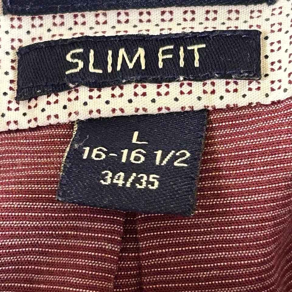 Polo US Assn Para Hombres L 16-16 1/2 34/35 Abotonado Manga Larga Borgoña Lunares Blancos Foto 3 de 4