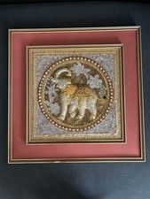 Tableau ancien broderie en fil d'or en d argent décor éléphant Inde 50 cm