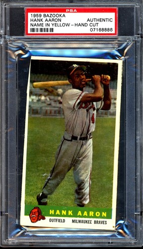 Hank Aaron [Name in Yellow] 1959 Bazooka Hand Cut card