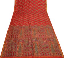 Sushila Vintage Orange Saree 100 Pure Silk Printed Floral Soft Craft Fabric