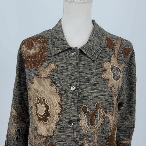 Tantrums Collection Giacca Donna Marrone Nero Misto Seta Foderata con Bottoni Applique L - Foto 4 di 8