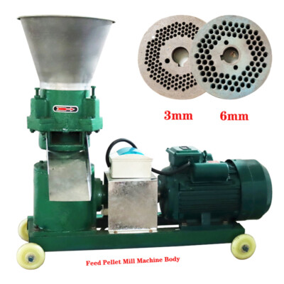 220V Feed Pellet Mill Machine Body plus 3mm&6mm Plates Feed Pelletizer 3 Rollers