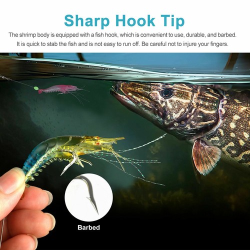 7X Luminous Fishing Artificial Soft Shrimp Bait Silicone Prawn Lures Hook Baits - Picture 11 of 12