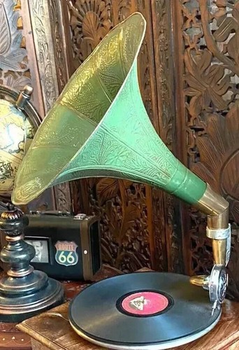 Fonografo grammofono HMV funzionante audio antico, disco win-up regalo occasione - Foto 5 di 10