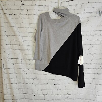Willow Drive Womens Color Blocked Cold Shoulder Gray/ Black  Sweater Size XL