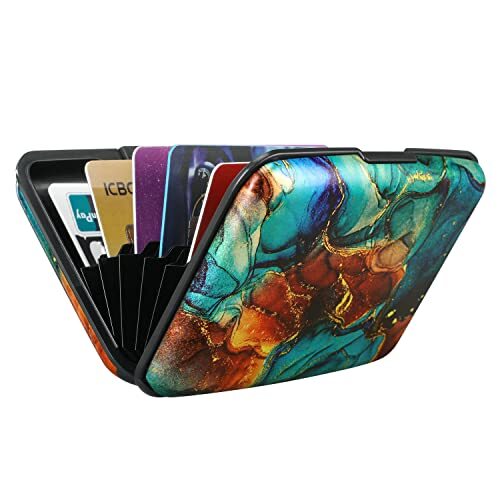 ELFISH Mini RFID Aluminum Wallet Credit Cards Holder Business Blue Brown Marble - Picture 6 of 7