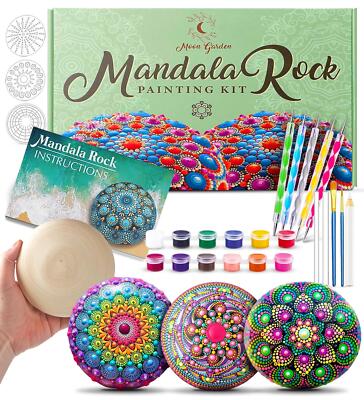 Mandala Rock Painting Kit - Mandala Dotting Tools Kit - Large Wooden Rocks for P