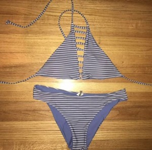 striped two piece bathing suit