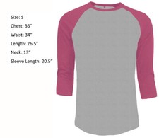 3/4 Sleeve Plain T-Shirt Baseball Raglan Jersey Sports Men's Tee Gray Pink S