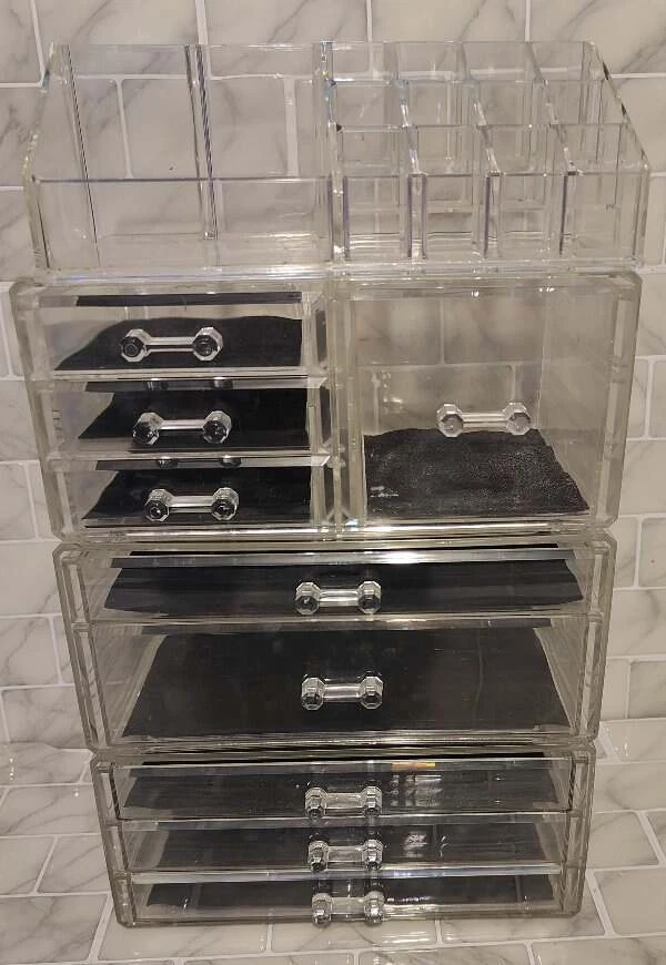 Large Clear Acylic Stacking Make-Up Jewelry Organizer Set 16" Five Tiers