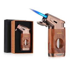 Torch Cigar Lighter Built-in V Cigar Cutter Refillable Butane Torch Lighters