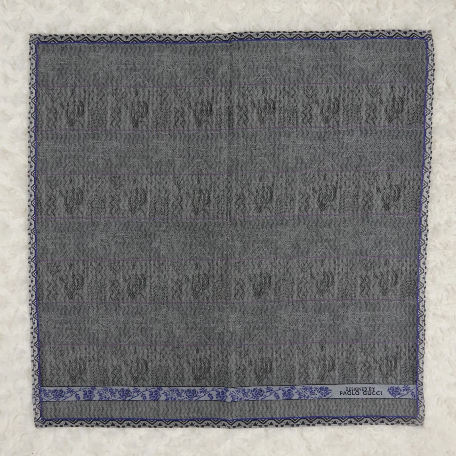 N356 PAOLO GUCCI foulard coton gris jacquard foulards poche carré 17,5