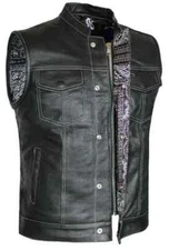 Hunt Club Mens Padded Braided Leather Vest Motorcycle Biker Concealed Carry