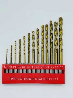 13pc HSS Drill Metal Bits Set Titanium Coated 1/4" Hex Fits Impact Driver