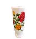 Avon Red/ Yellow Roses  White Milk Glass Mug Handled Pedestal Bud Vase Vintage