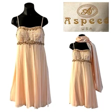 Aspeed Empire Waist Sequins & Beaded Mini Formal Dress Juniors Sz XXS Peach READ