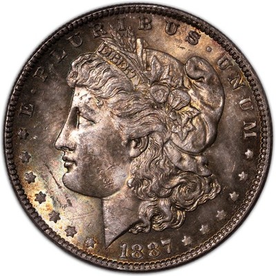 1887-P Morgan Silver Dollar $1 Philadelphia BU+ - Gorgeous Golden Toning!