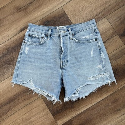 AGOLDE Parker Long Distressed Button Fly Denim Jean Shorts Spring Break Size 25