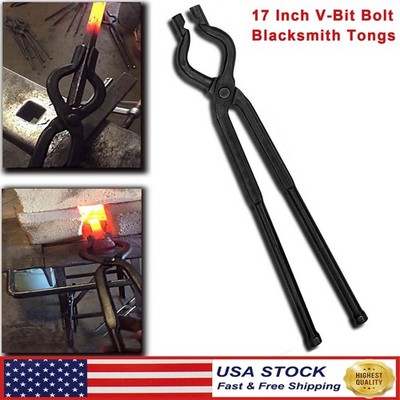 Knife Making Anvil Vise Forge Tongs 17'' V-Bit Bolt Blacksmith Tongs Assembled