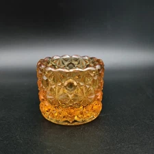 Degenhart Style Amber Glass Salt Cellar Daisy & Button Pattern Mini Open Salt