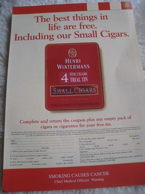 HENRI WINTERMANS FINE CIGARS SMOKING CAUSES CANCER ADVERT FILE 59