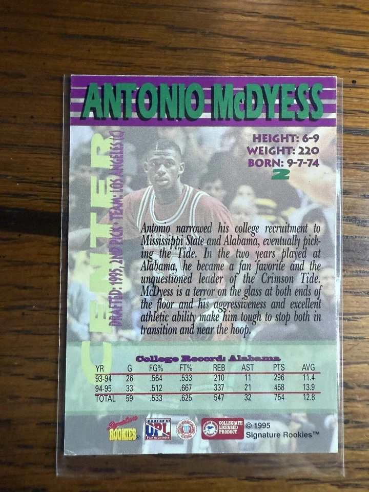 1995 Signature Rookies Autobilia #2 Antonio McDyess Basketball Card Alabama - Image 2 of 2