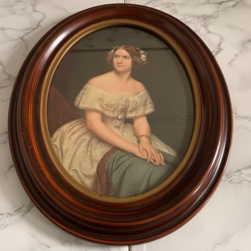 Vintage Jenny Lind Lithographie ovaler Holzrahmen 15,25" x 12,5" Porträt einer Frau - Bild 4 von 7