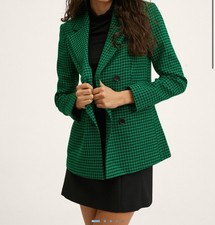 Green Black Houndstooth Double-Breasted Blazer Four-Button Size Regular