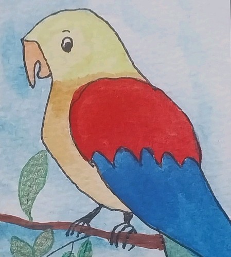 ACEO Original Art Card ATC Watercolor OOAK Signed Parrot Bird Pet Painting GAT 