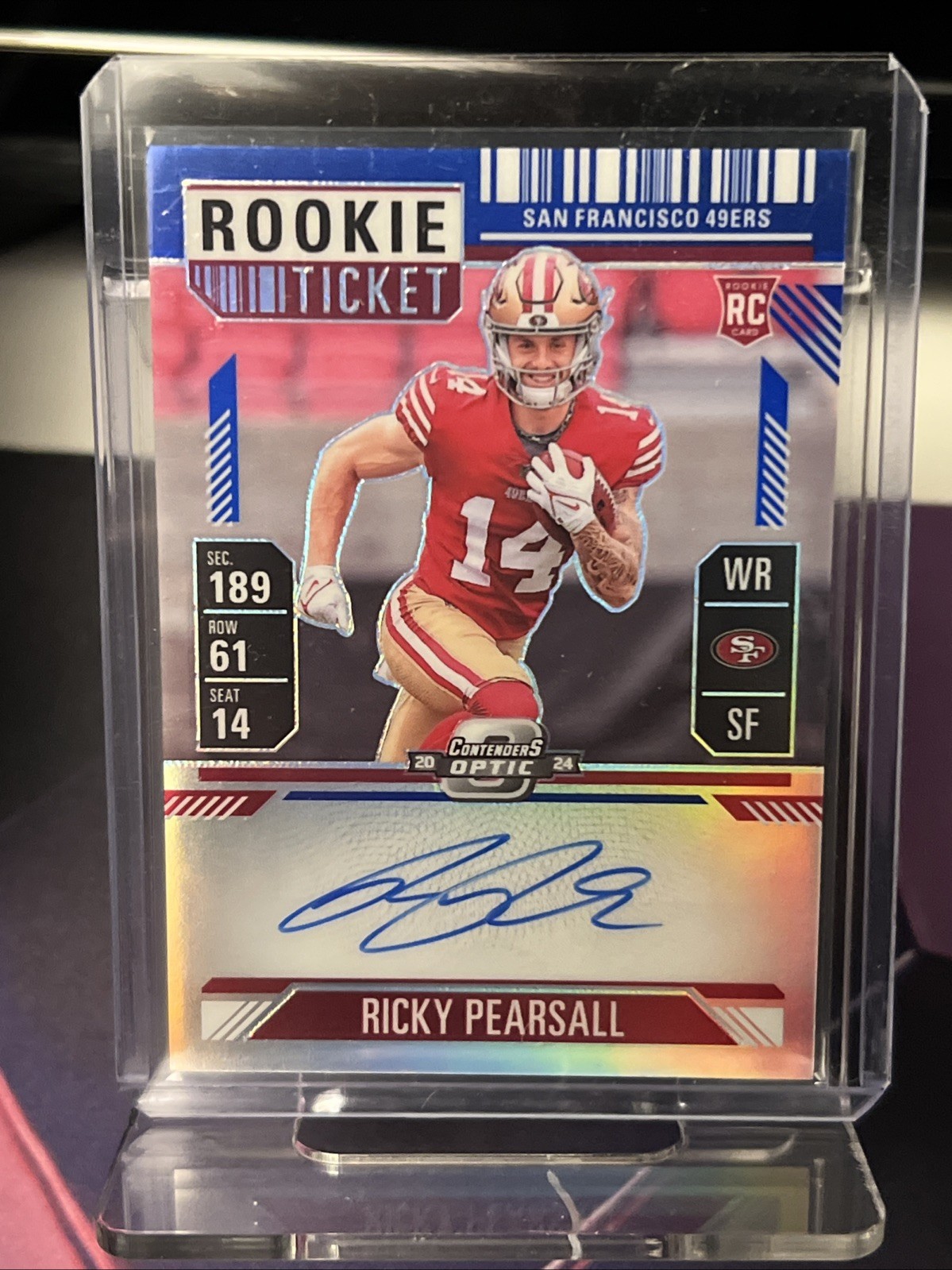 2024 Contenders Optic Rookie Ticket On Card Auto Ricky Pearsall 109 Blue /75
