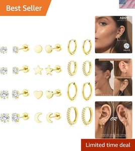Authentic Luxurious 9 Pairs 14K Gold Plated Earrings for Women - Chic & Sophisticated