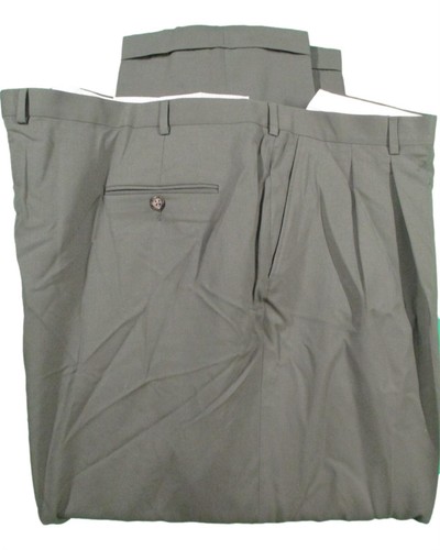 Hickey Freeman, Hickey Freeman Mens Olive Pleated Wool Dress Pants 52x29