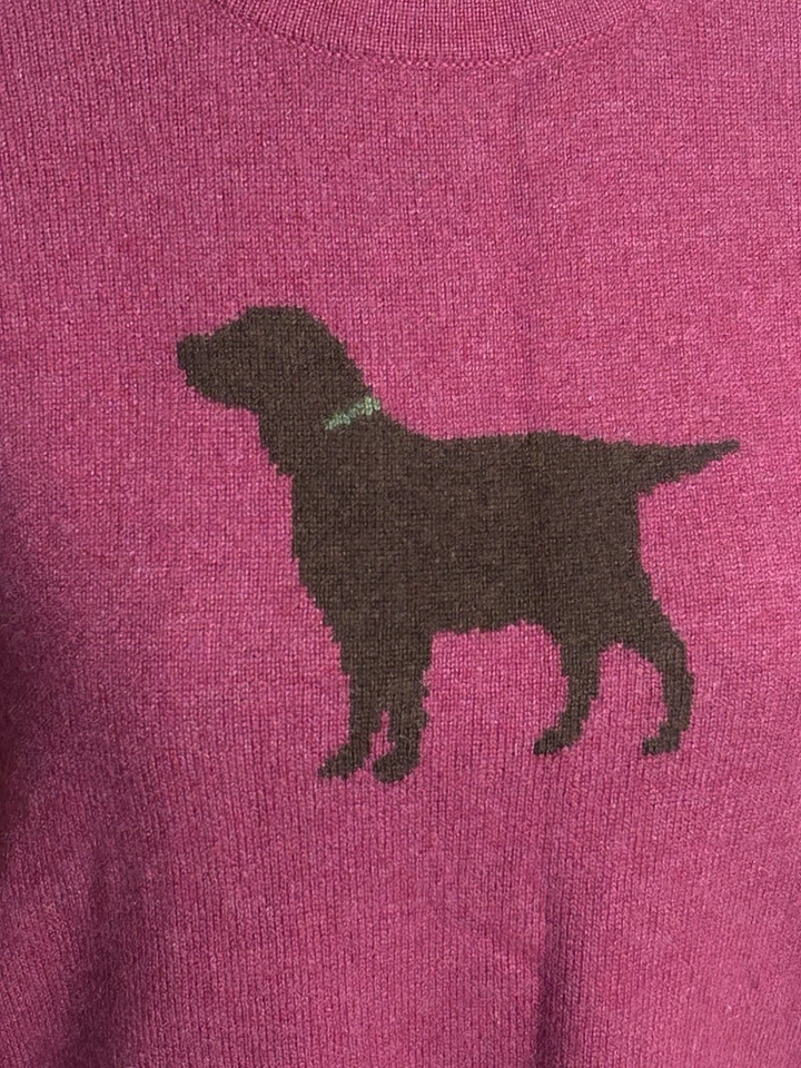 LL Bean Cashmere Sweater Dog Labrador Berry Pink Pull Large Women - Image 2 of 4