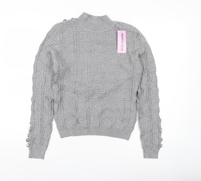 May by Shining Star Damen Pullover Pulli grau Stehkragen One Size