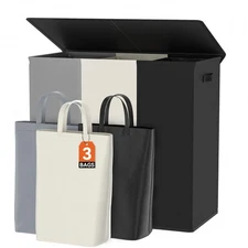 WOWLIVE 180L Laundry Hamper with Lid 3 Section,Large Laundry Basket with Remo...