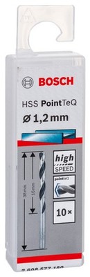 Bosch Metallspiralbohrer HSS PointTeQ, DIN 338, 1,2 mm, 10er-Pack